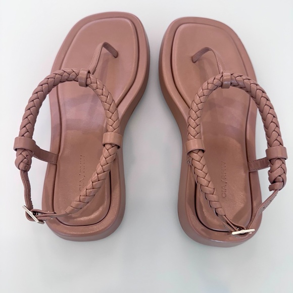 NEW GIA BORGHINI x RHW Flat Hazelnut (Nude/Tan) Leather Thong Sandal Size 37 - Picture 4 of 12